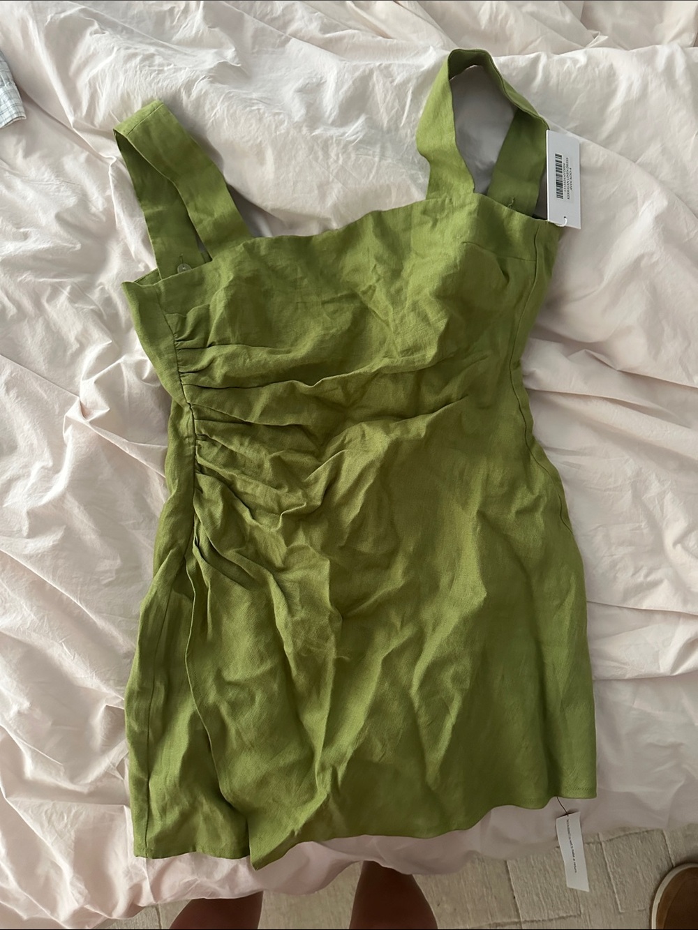 Reformation Kerrigan linen Ruched Square-Neck Dress